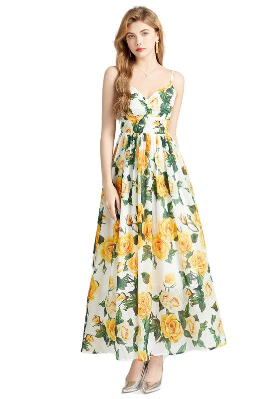 FLORAL PRINT SLEEVELESS MAXI DRESS