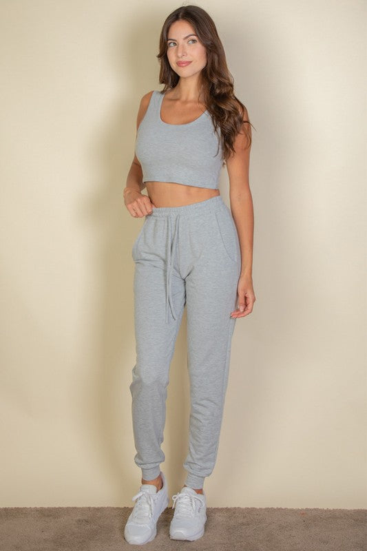 FRENCH TERRY CROPPED TANK TOP & JOGGERS SET