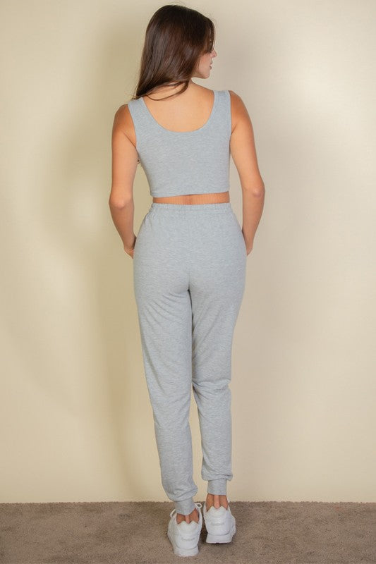 FRENCH TERRY CROPPED TANK TOP & JOGGERS SET