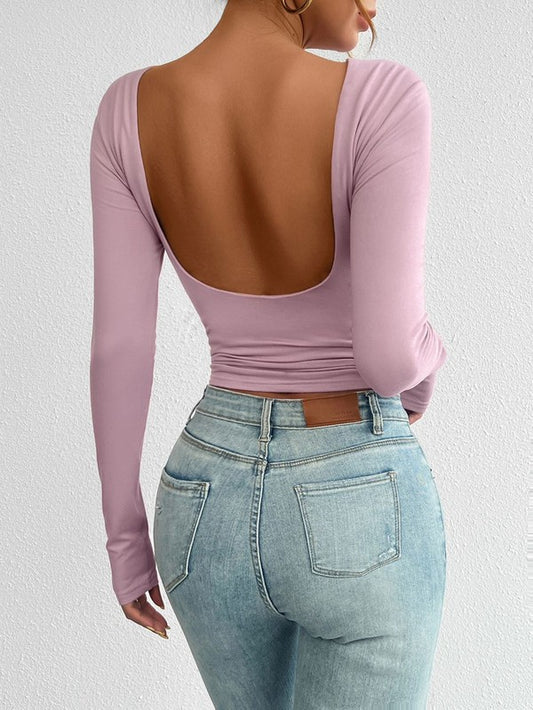 LONG SLEEVE CROP TOP WITH OPEN BACK