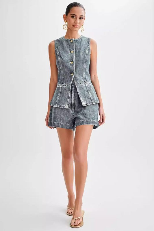 DENIM VEST AND SHORTS SET