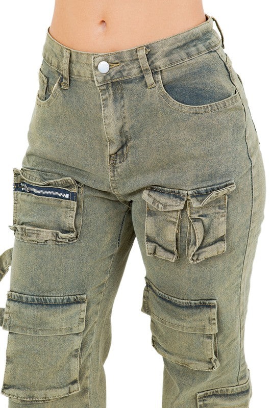 CARGO STYLE DENIM PANTS