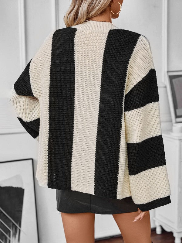 COLOR BLOCK STRIPED KNIT CARDIGAN