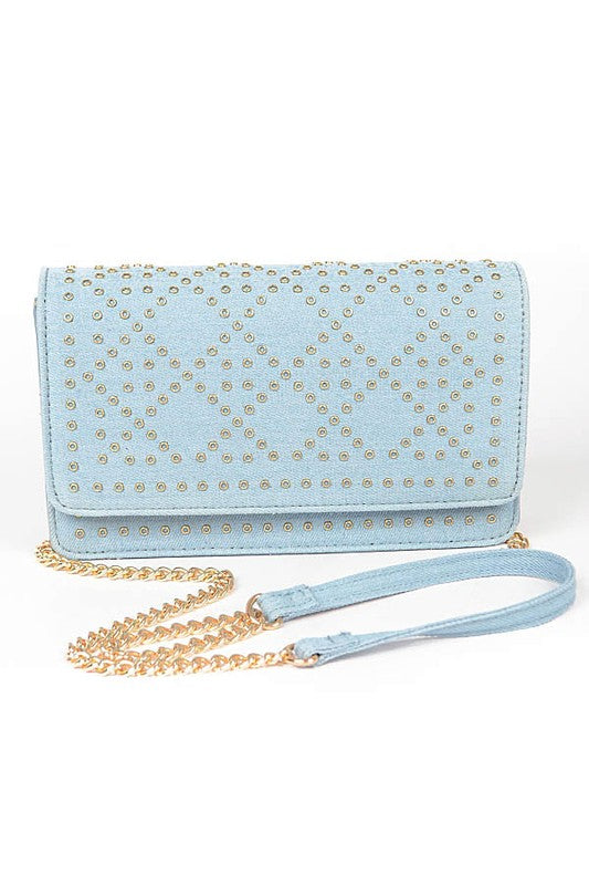 STUDDED DENIM CROSSBODY BAG