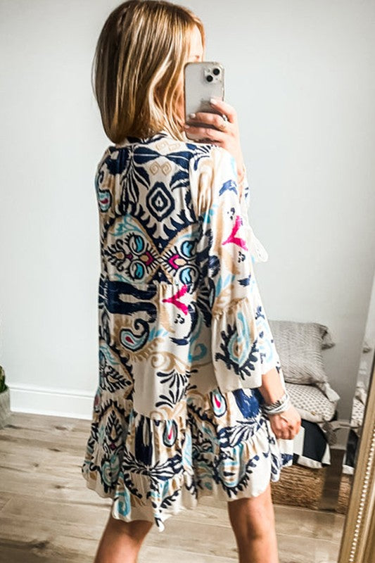 PRINTED BRACELET SLEEVE BUTTONED MINI DRESS