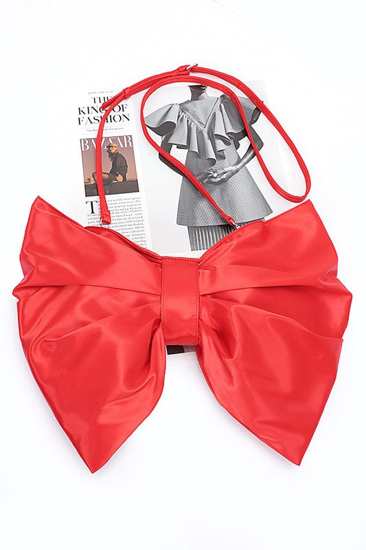 OVERSIZED SATIN BOW CONVERTIBLE CLUTCH SWING BAG