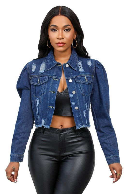 CROPPED DISTRESSED DENIM JACKET