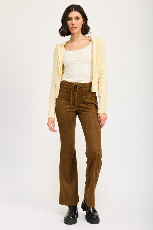 LACE UP SUEDE FLARED PANTS