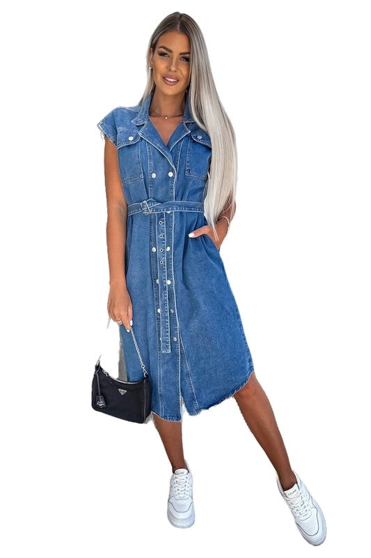 DENIM VEST MIDI DRESS