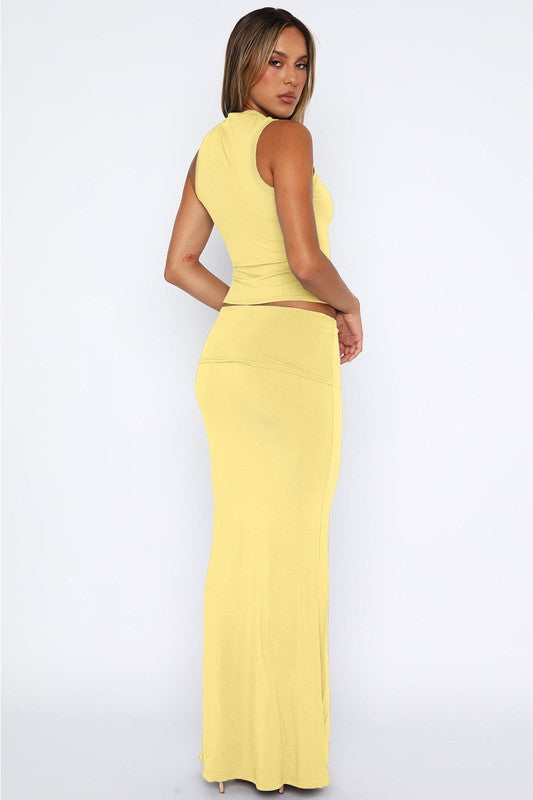 SLEEVELESS MOCK NECK CROP TOP AND MAXI SKIRT SET