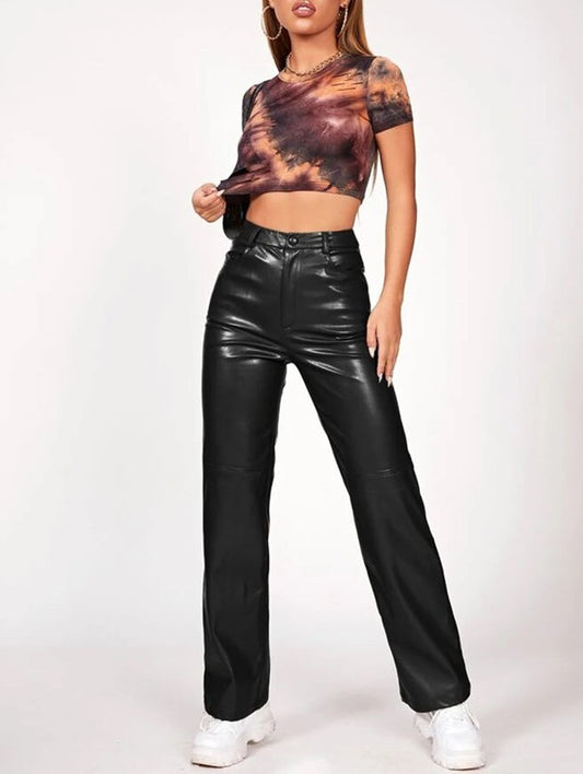 STRAIGHT LEG FAUX LEATHER PANTS