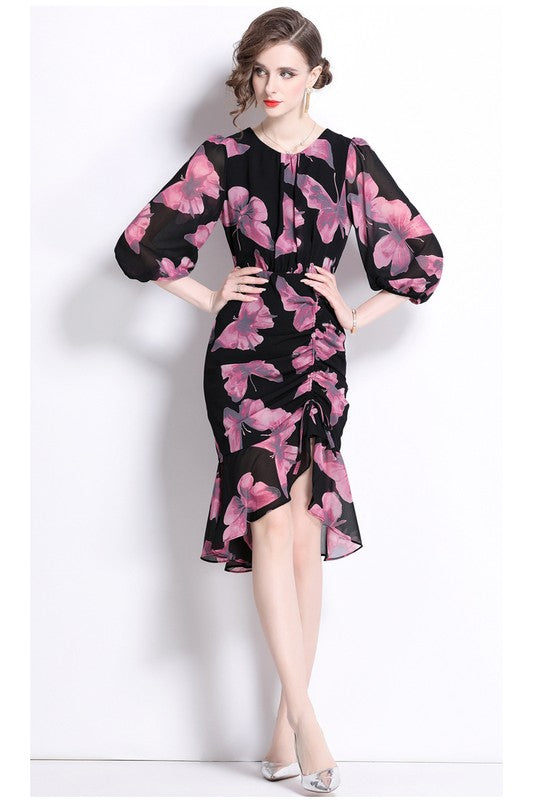 CHIFFON PRINTED MIDI DRESS