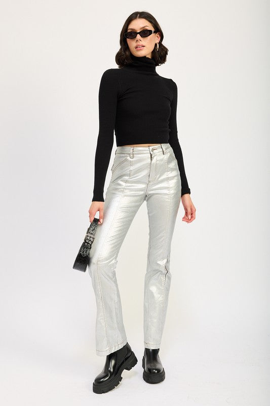 METALLIC FLARED HEM PANTS