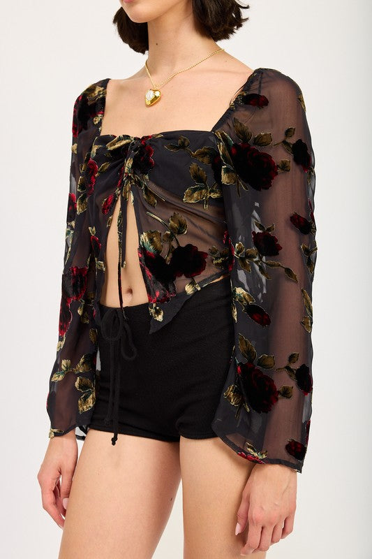 FLORAL FLYAWAY SLEEVE TOP