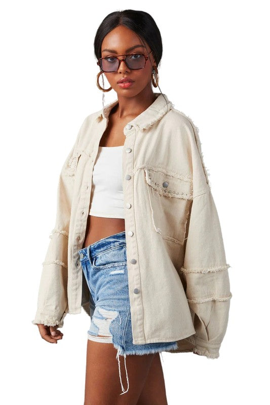 OVERSIZED DISTRESSED DENIM SHIRT