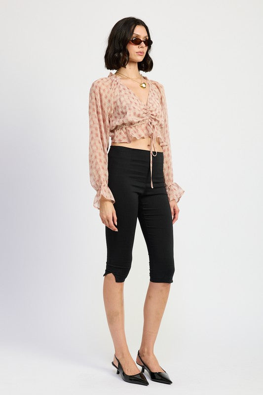 RUCHED BLOUSE WITH RUFFLE DETAIL