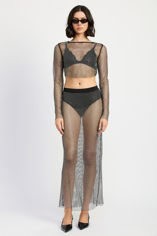 RHINESTONES MESH CROPPED TOP