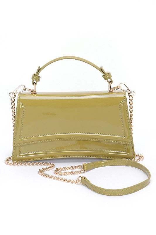 PATENT FAUX LEATHER TOP HANDLE CROSSBODY BAG