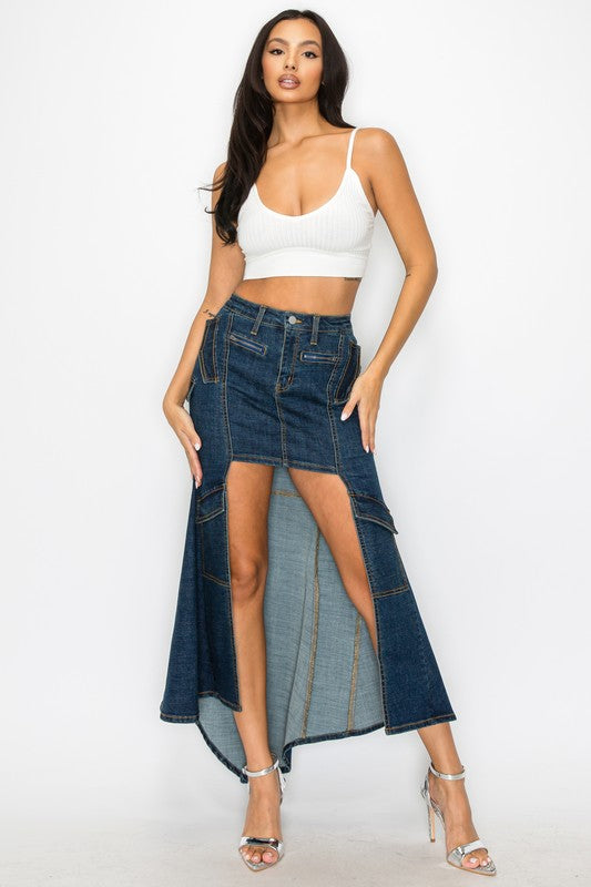 HI-LO DENIM SKIRT