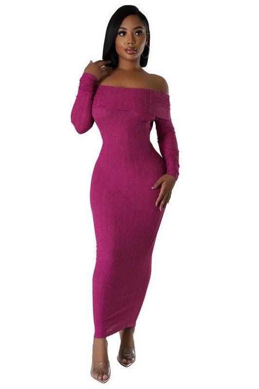 LONG SLEEVE OFF THE SHOULDER MAXI DRESS