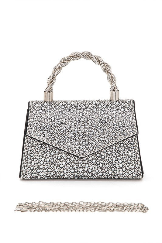 STATEMENT RHINESTONE TOP HANDLE CLUTCH BAG