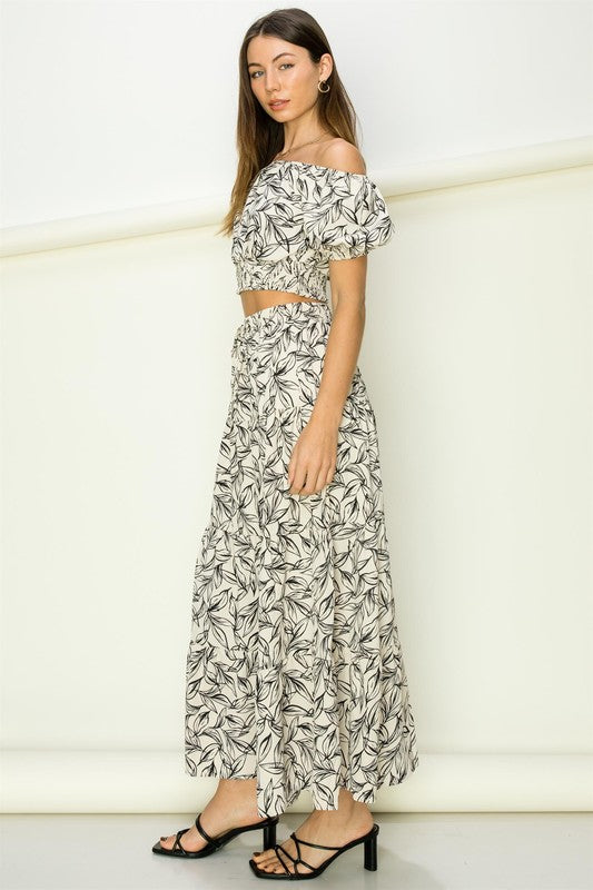 OVER IT OFF-SHOULDER CROP TOP AND MAXI SKIRT SET