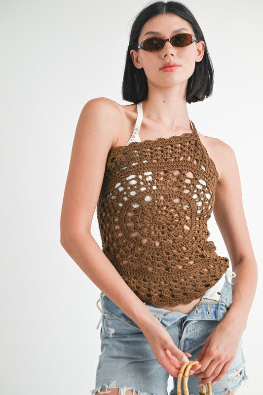 ONE SHOULDER STRAP CROCHET COVER UP TOP