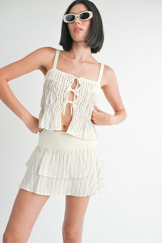 SQUARE NECK MIXED KNIT TOP