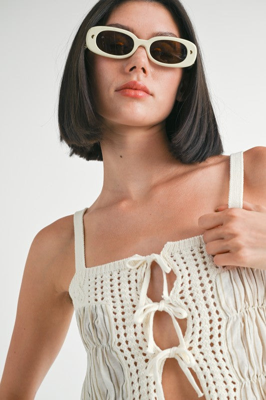 SQUARE NECK MIXED KNIT TOP