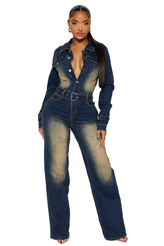 LONG SLEEVE DENIM JUMPSUIT