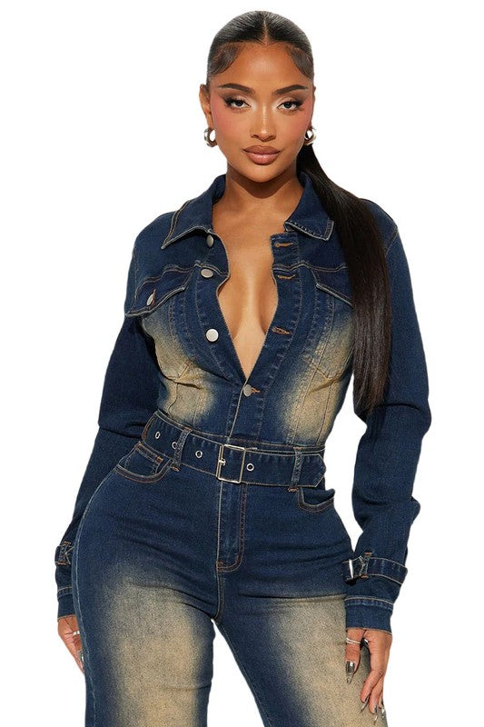 LONG SLEEVE DENIM JUMPSUIT