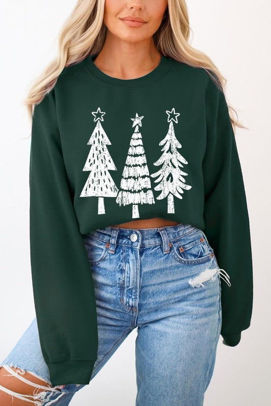 CHRISTMAS TREES GRAPHIC FLEECE SWEATSHIRTS