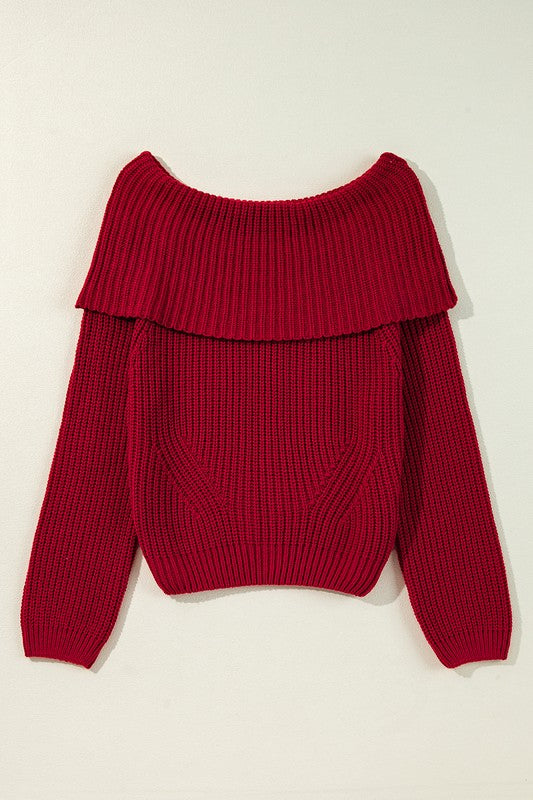 OFF THE SHOULDER RIBBED KNIT SWEATER