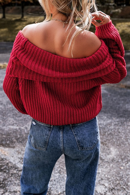 OFF THE SHOULDER RIBBED KNIT SWEATER