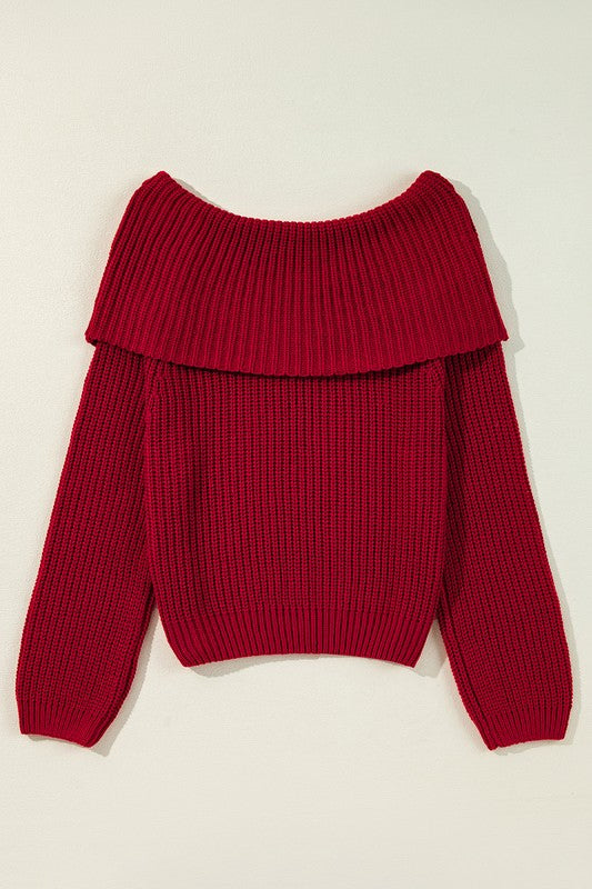 OFF THE SHOULDER RIBBED KNIT SWEATER