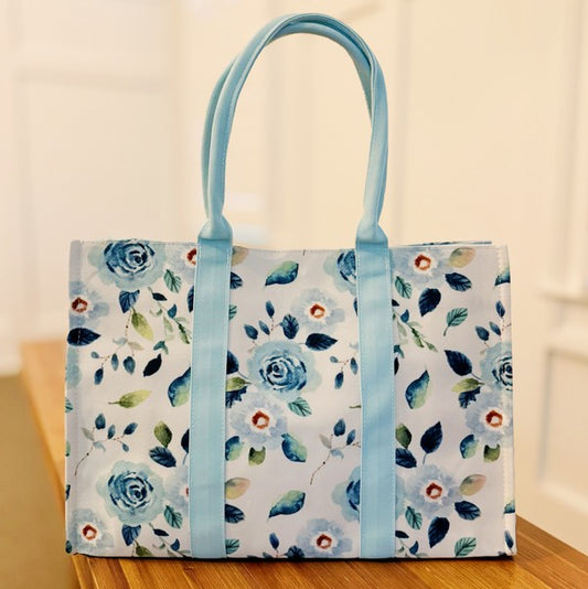 BLOOM BLUE FLORAL COUTURE TOTE