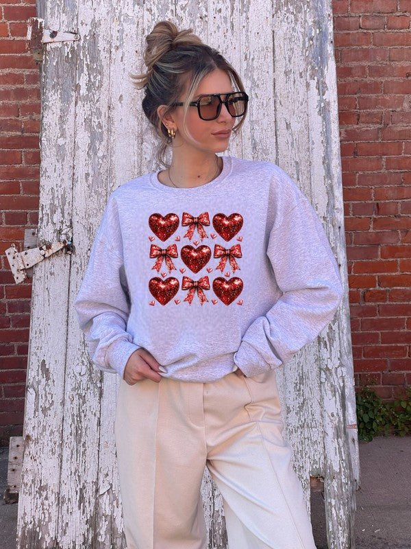 RED DISCO HEARTS GRAPHIC SWEATSHIRT