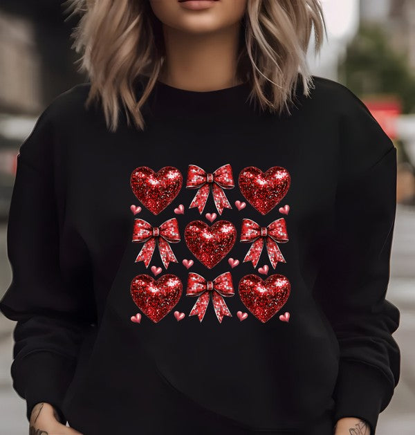 RED DISCO HEARTS GRAPHIC SWEATSHIRT