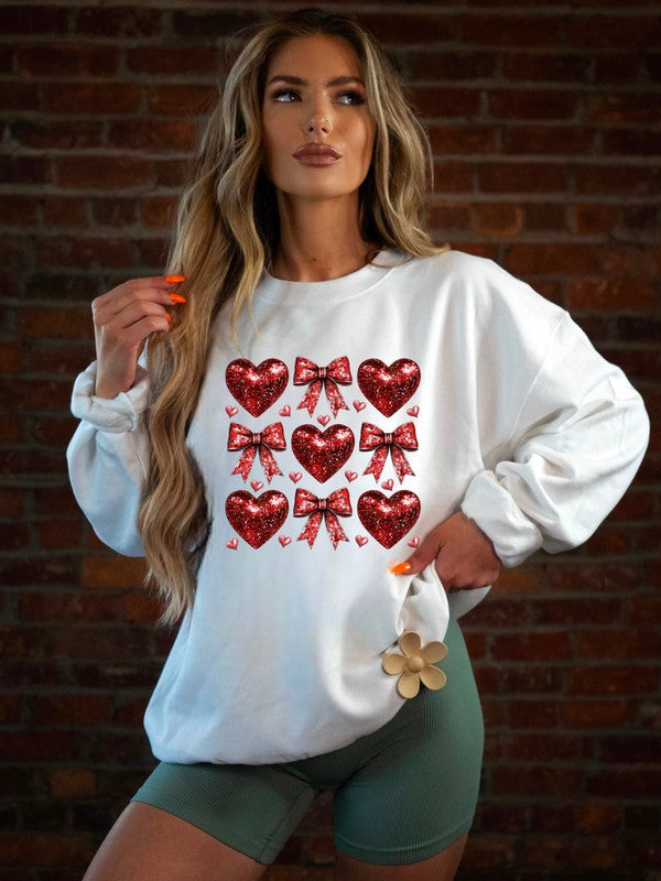 RED DISCO HEARTS GRAPHIC SWEATSHIRT