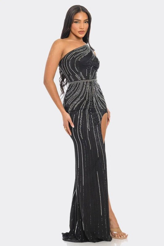 ONE SHOULDER GLITTER GOWN