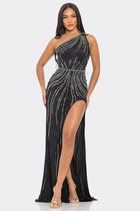 ONE SHOULDER GLITTER GOWN