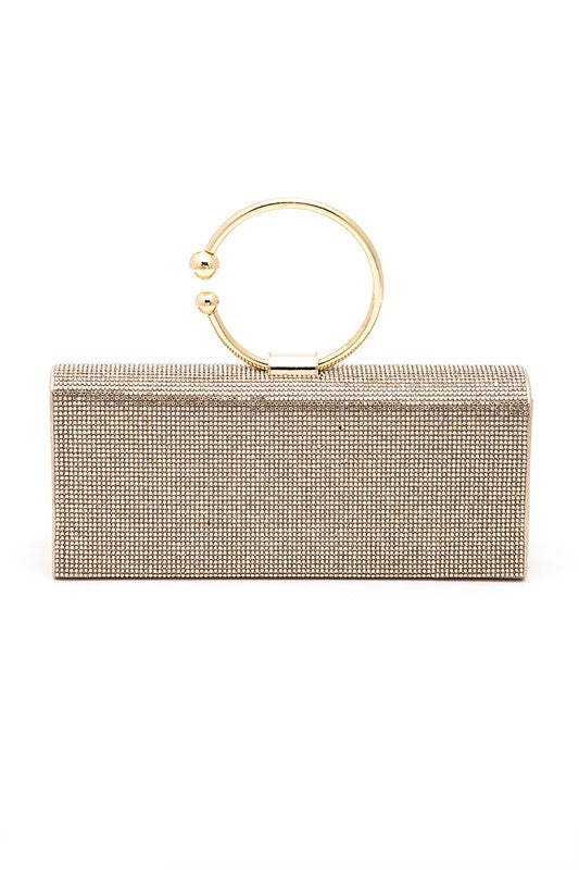 CIRCLE HANDLE RHINESTONE EVENING CLUTCH BAG