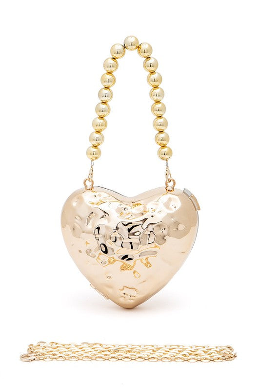 CCB TEXTURED HEART SHAPE MOLDED SWING CLUTCH BAG