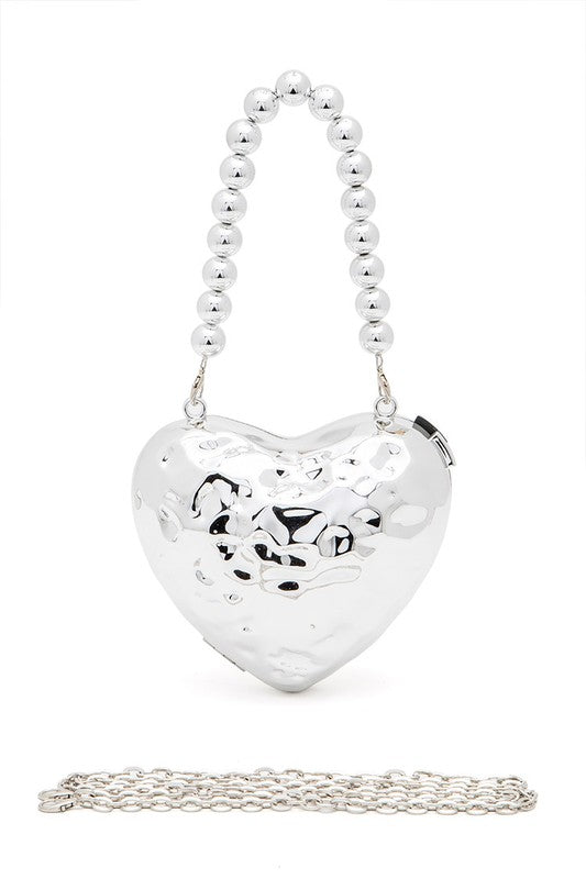 CCB TEXTURED HEART SHAPE MOLDED SWING CLUTCH BAG