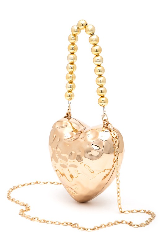 CCB TEXTURED HEART SHAPE MOLDED SWING CLUTCH BAG