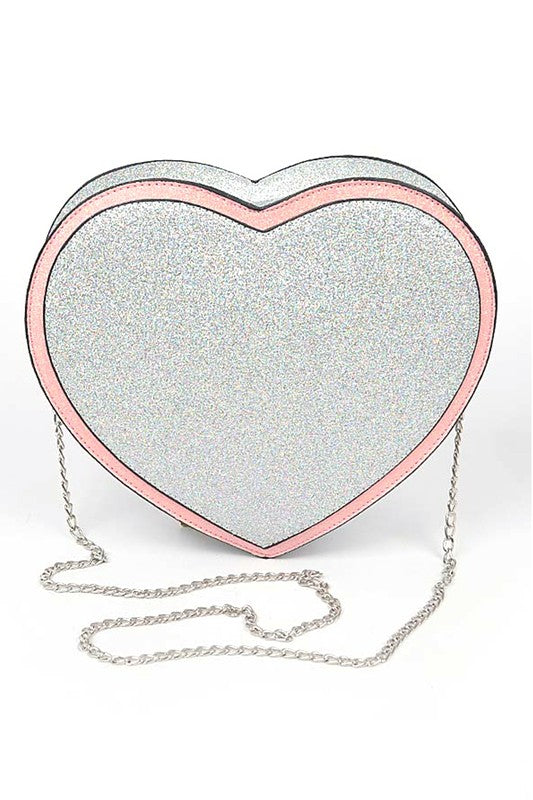 GLITTER HEART SHAPE NOVELTY CROSSBODY BAG