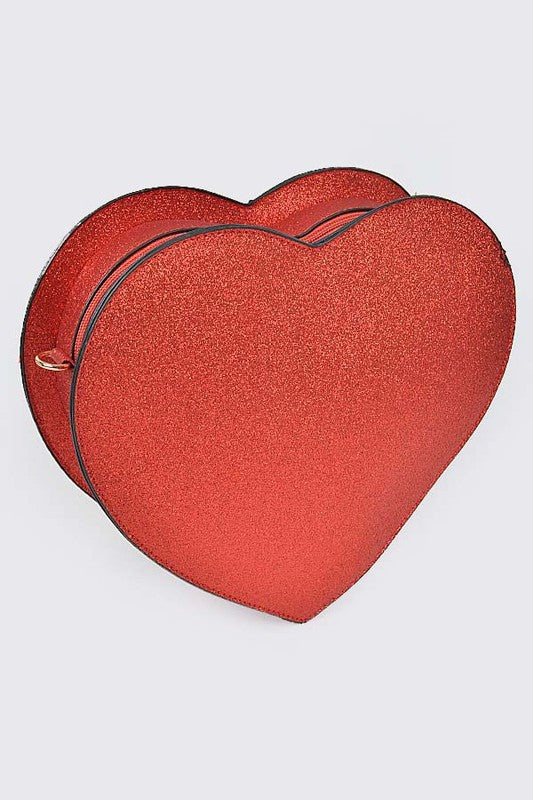 GLITTER HEART SHAPE NOVELTY CROSSBODY BAG