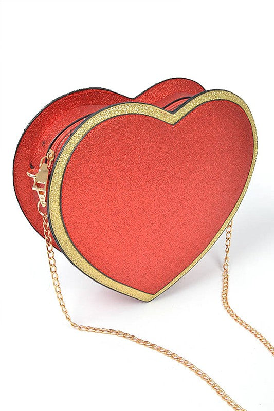 GLITTER HEART SHAPE NOVELTY CROSSBODY BAG