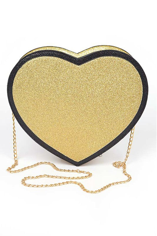 GLITTER HEART SHAPE NOVELTY CROSSBODY BAG