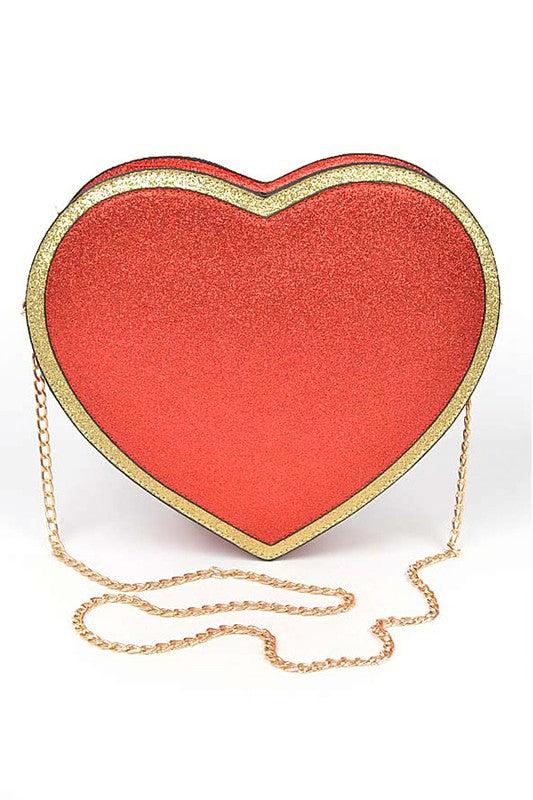 GLITTER HEART SHAPE NOVELTY CROSSBODY BAG